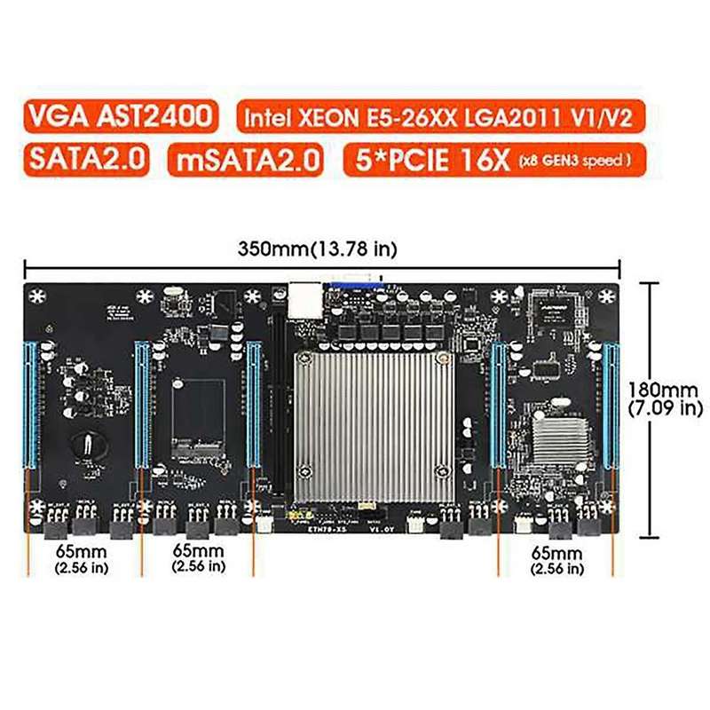 Eth79-x5 Btc Motherboard with E5 2620 Cpu+8g Ddr3 Ram+5 Power Cables