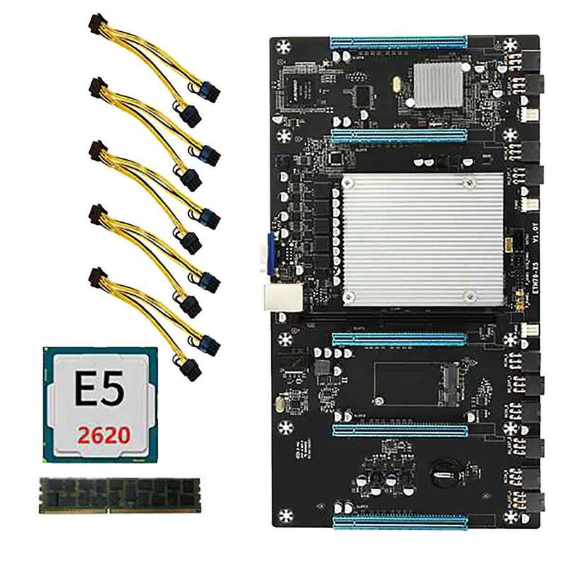 Eth79-x5 Btc Motherboard with E5 2620 Cpu+8g Ddr3 Ram+5 Power Cables