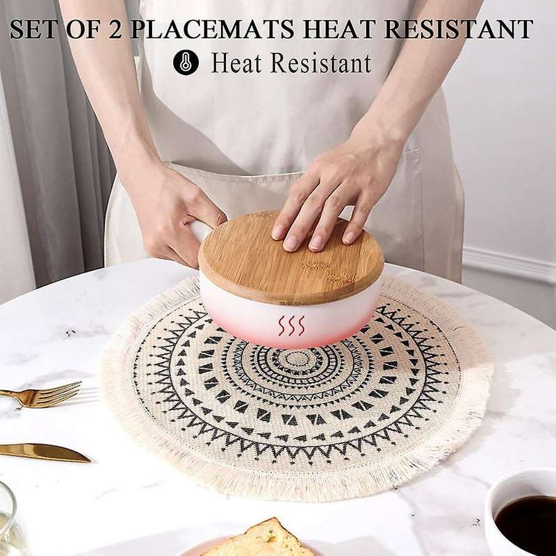 Set Of 2 Breakfast Placemats Round Placemats Non-slip Black