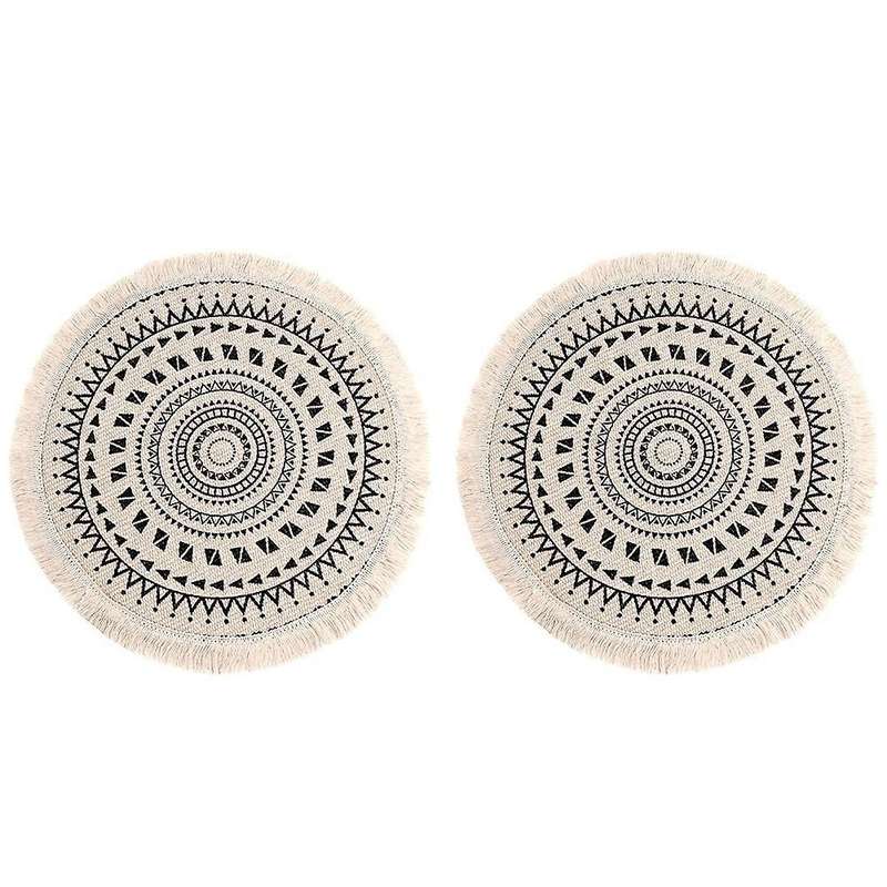 Set Of 2 Breakfast Placemats Round Placemats Non-slip Black