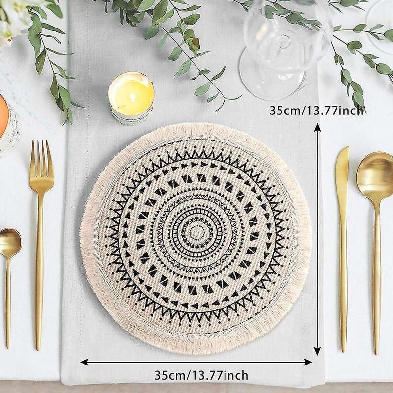 Set Of 2 Breakfast Placemats Round Placemats Non-slip Black