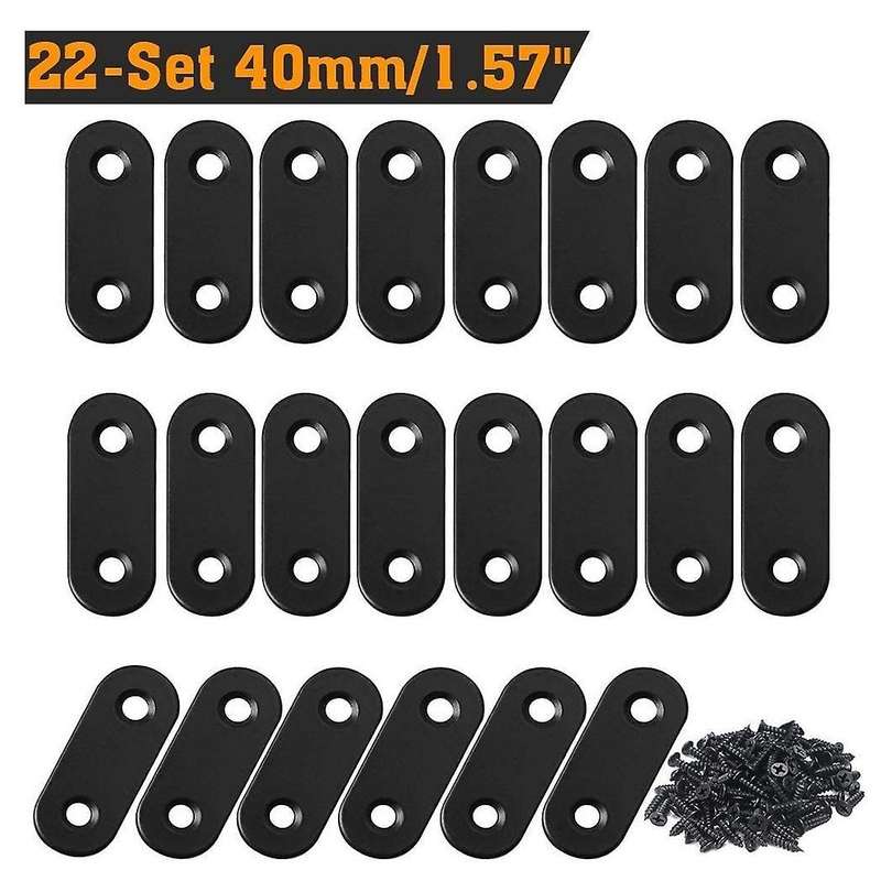 22 Pcs Straight Brace Black Mending Plate with Screws Flat for Wood