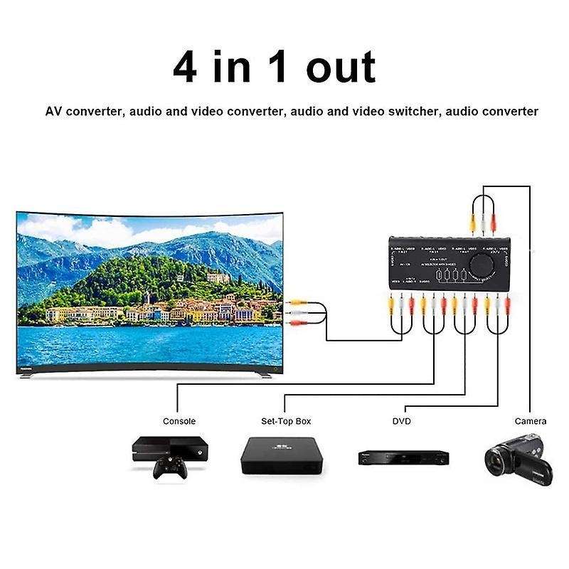 4-in-1 Out Av Rca Switch Box Av Audio Video Switcher 4 Way Splitter