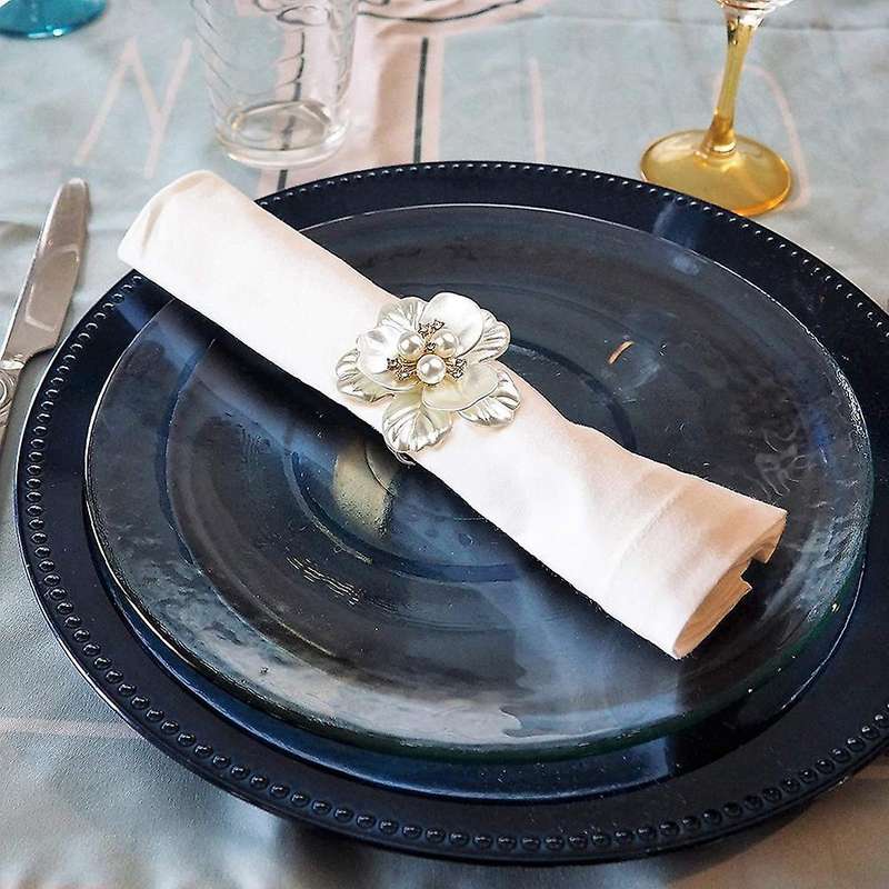 Pearl Flower Napkin Rings Set Of 6, for Wedding Birthday Party Dining