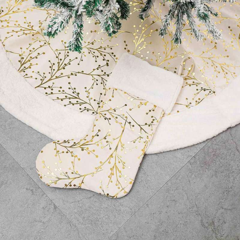 Flower Branch Pattern, Plush Christmas Socks, Decorations,