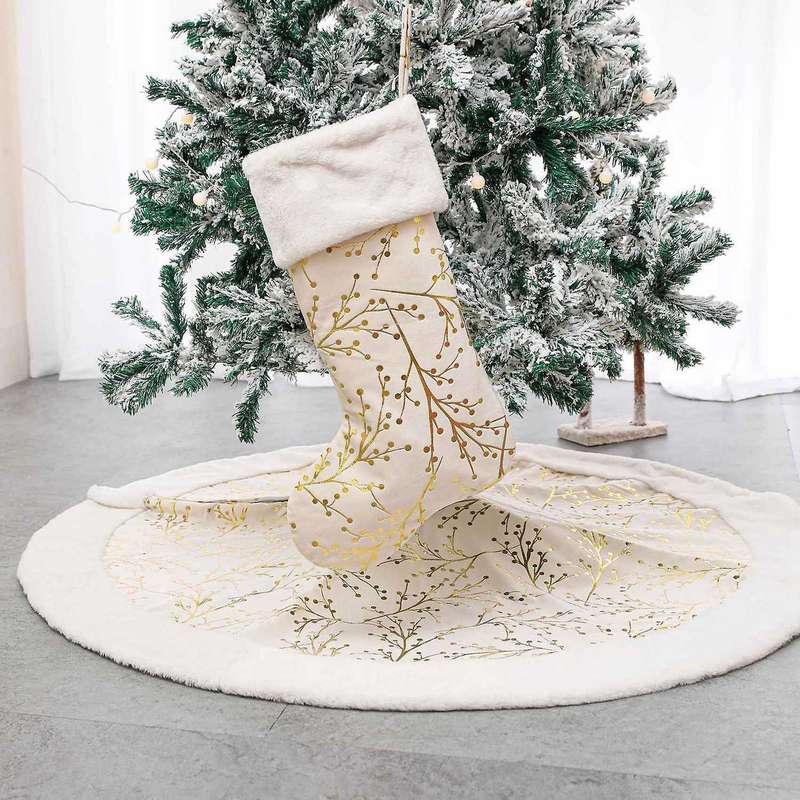 Flower Branch Pattern, Plush Christmas Socks, Decorations,