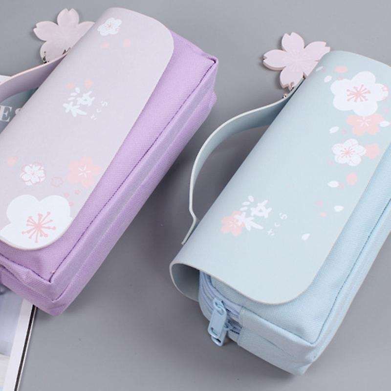 Green Cherry Blossom Pencil Case Pu Leather Pencil Case Pencil Case