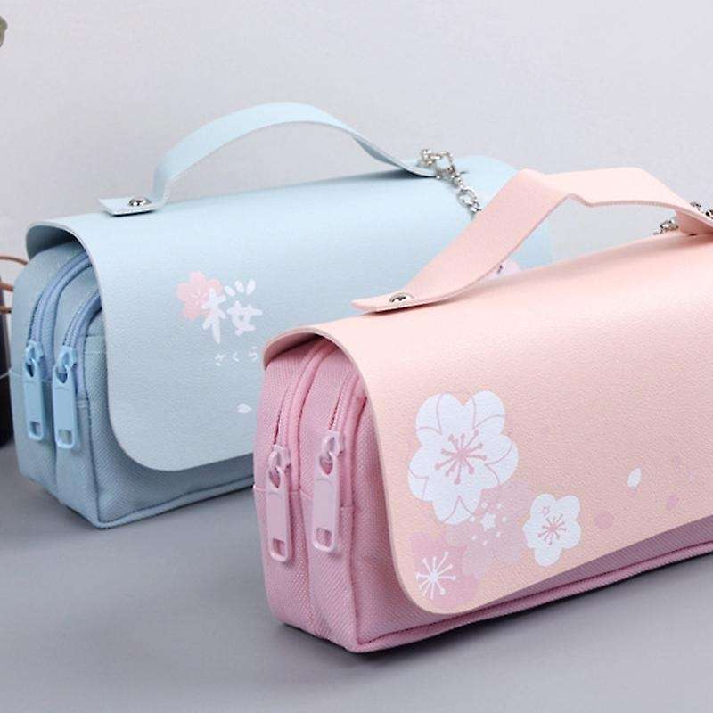 Green Cherry Blossom Pencil Case Pu Leather Pencil Case Pencil Case