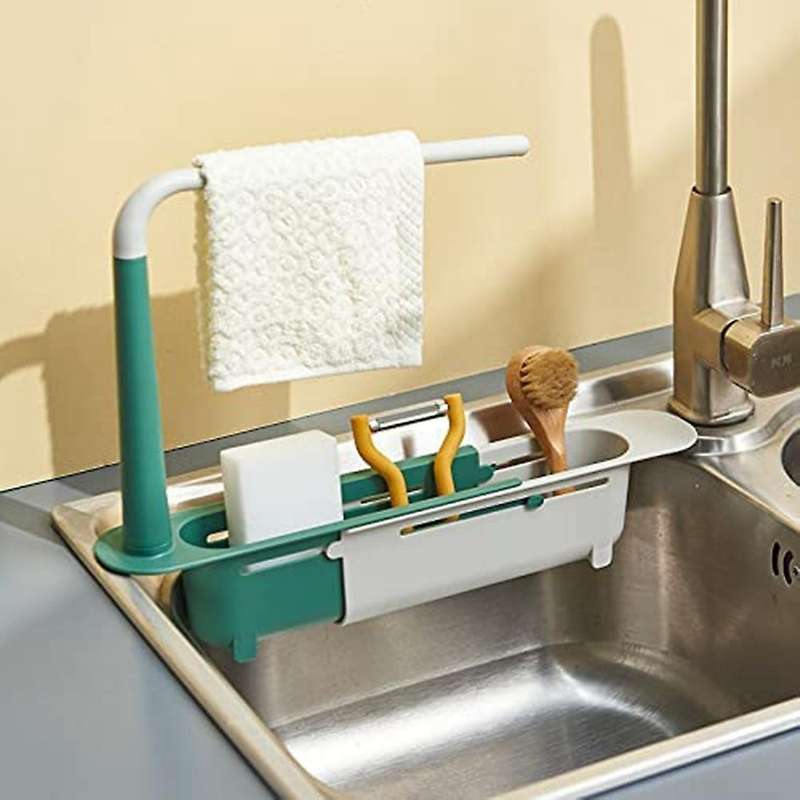 Telescopic Sink Storage Rack,drying Holder Stand for Kitchen Blue