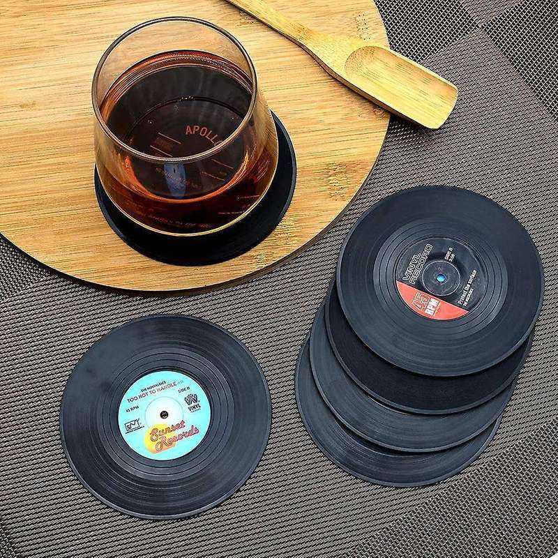 Drink Coasters,retro Cd Record Coaster Set Round Cup Mat