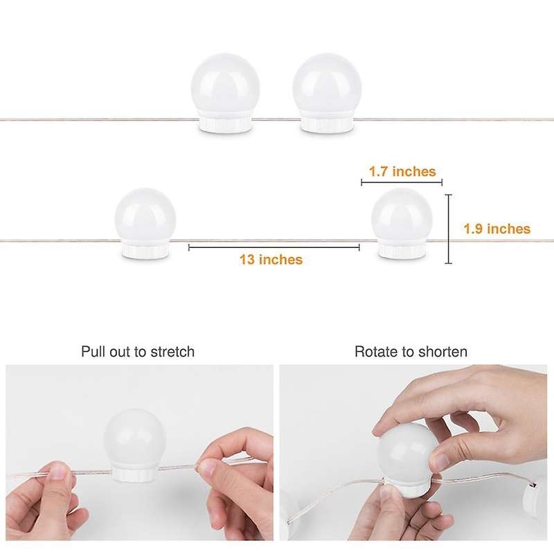 3 Modes Colors Makeup Mirror Light Led Touch-dimming 2 Bulbs