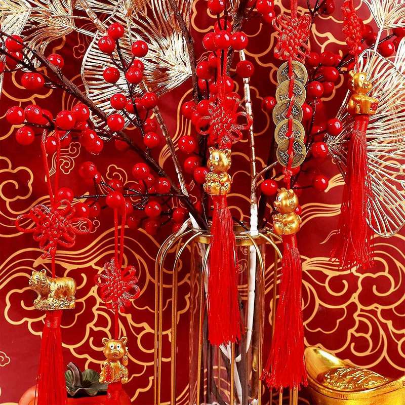 8 Pieces Chinese Knot Golden Chinese Year Of Tige Feng Shui Decor