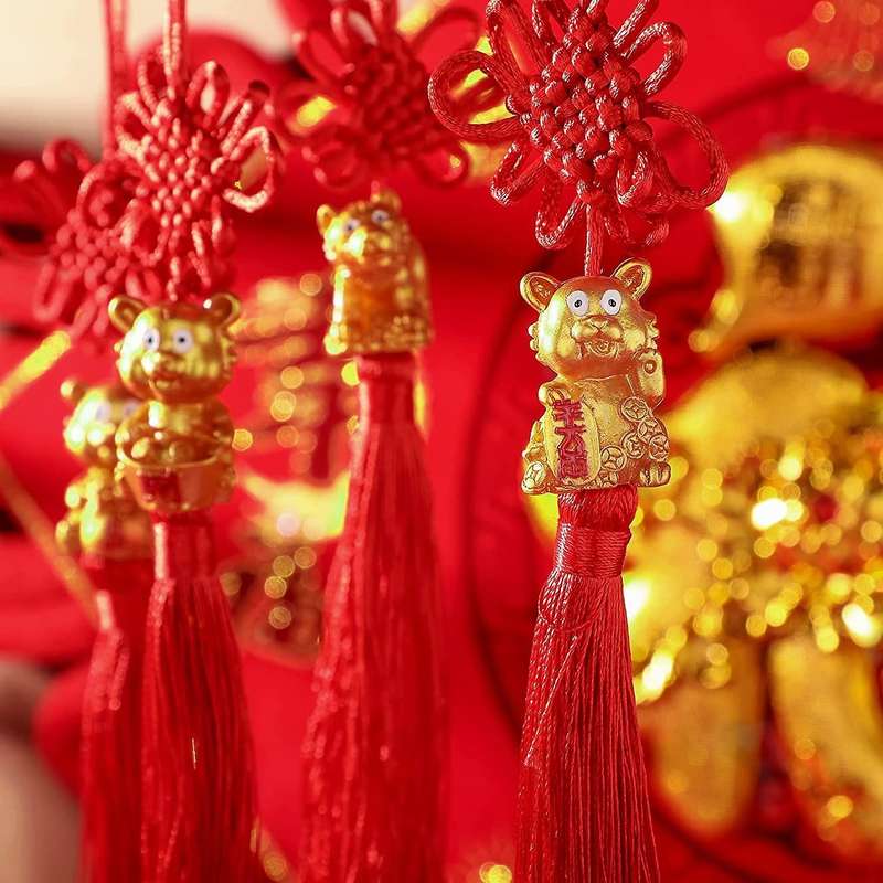 8 Pieces Chinese Knot Golden Chinese Year Of Tige Feng Shui Decor