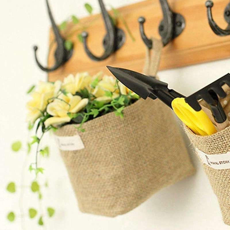 Cotton Linen Flower Pot Hanging Jute Storage Bag(blue Point)