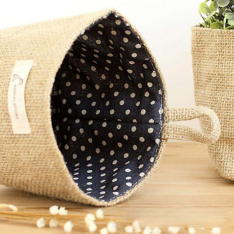 Cotton Linen Flower Pot Hanging Jute Storage Bag(blue Point)