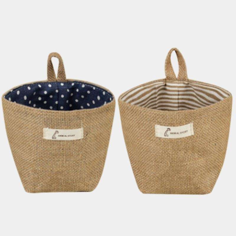 Cotton Linen Flower Pot Hanging Jute Storage Bag(blue Point)