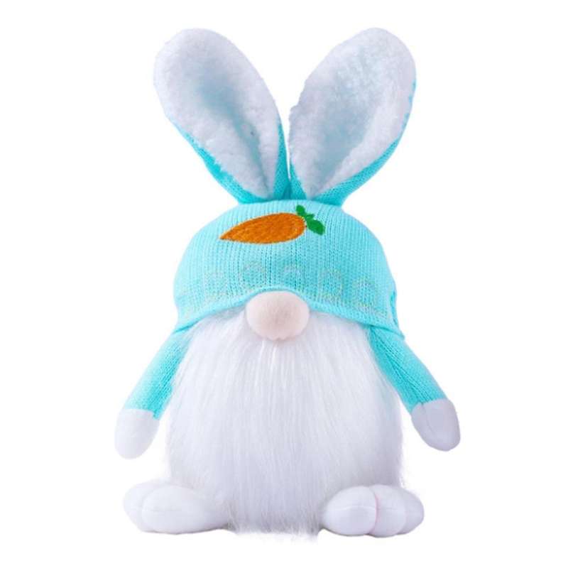 Easter Bunny Ornament with Lights Knitted Wool Hat Rabbit Doll, Blue