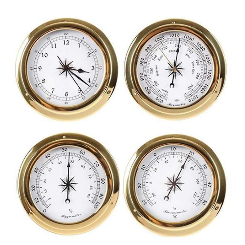 4pcs Brass Case Weather Station Barometer and Clock Tid 115mm