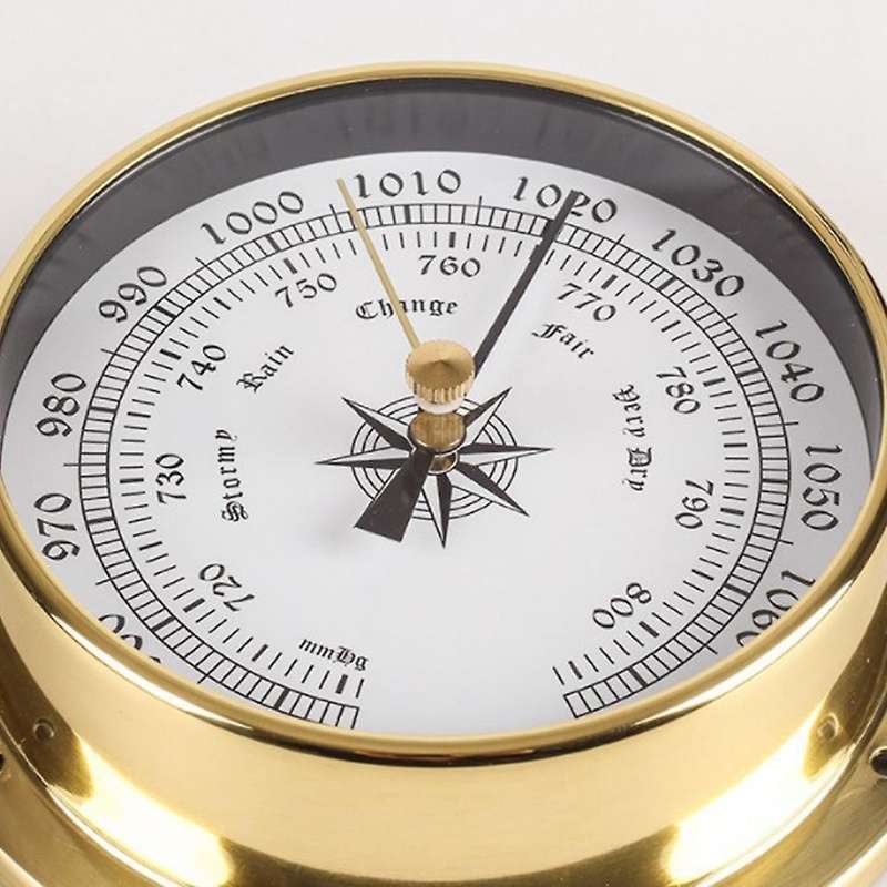 4pcs Brass Case Weather Station Barometer and Clock Tid 115mm