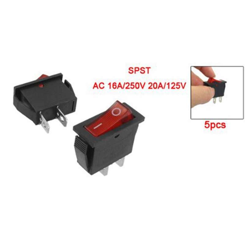 5 Pcs 2 Pin Spst Red Neon Light On/off Rocker Switch Ac 16a/250v