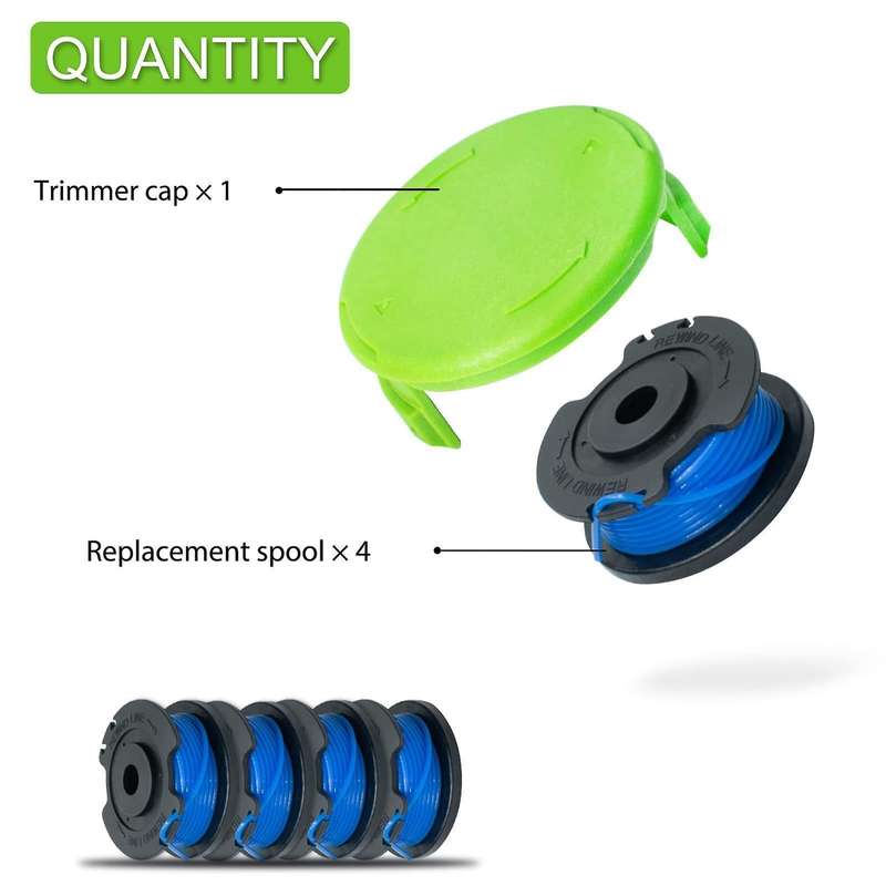String Trimmer Spool for Greenworks 20v 24v 40v 80v (4 Spool, 1 Cap)