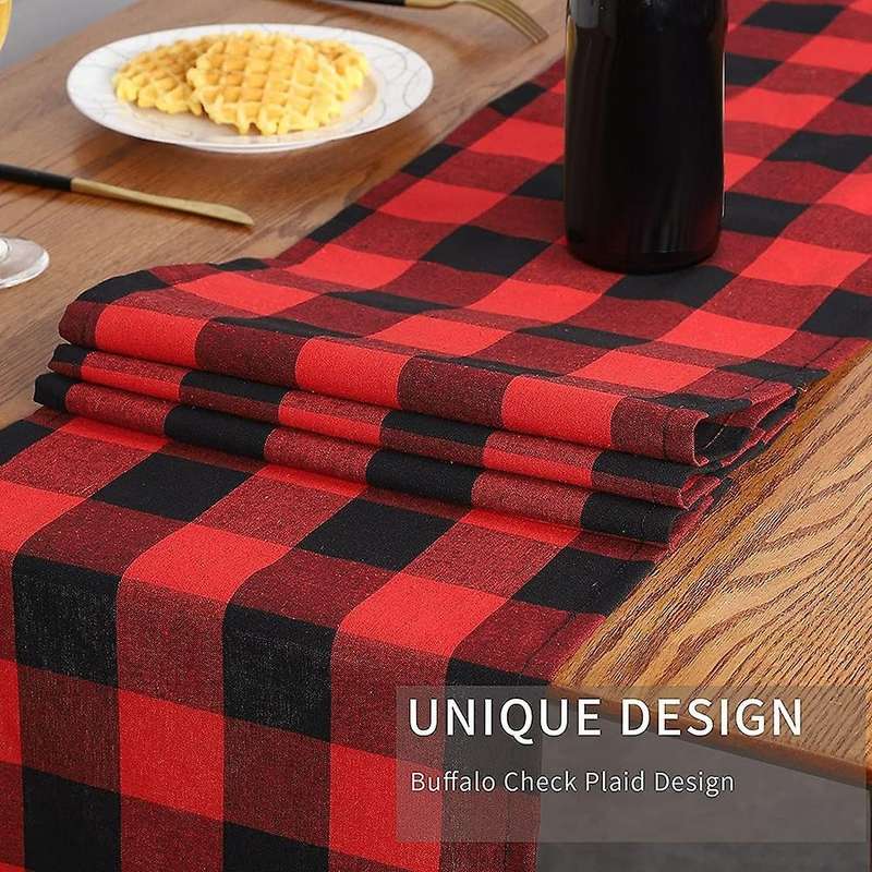 13x108inch Black and Red Plaid Table Runner,for Party Home Decor
