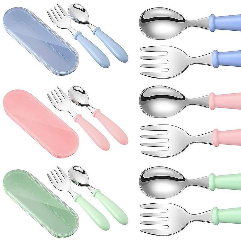 3 Sets Toddler Utensils Toddler Flatware Set Blue,green,pink