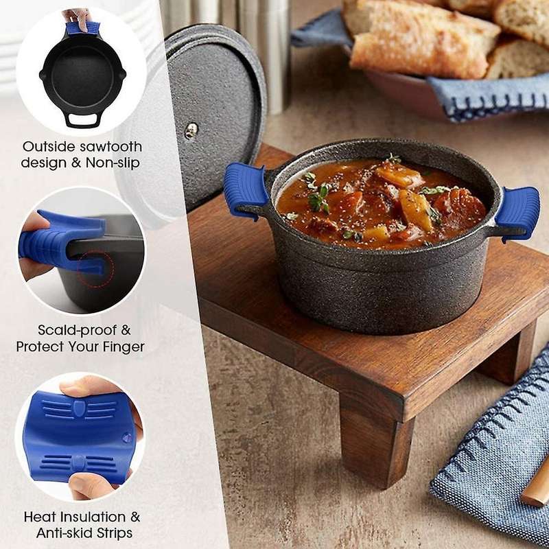 Silicone Pan Handle Cover Ear Clip Cast Iron Handle Holder,blue,2pcs