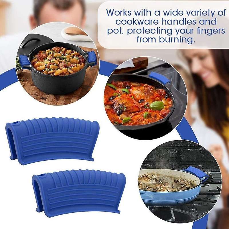 Silicone Pan Handle Cover Ear Clip Cast Iron Handle Holder,blue,2pcs