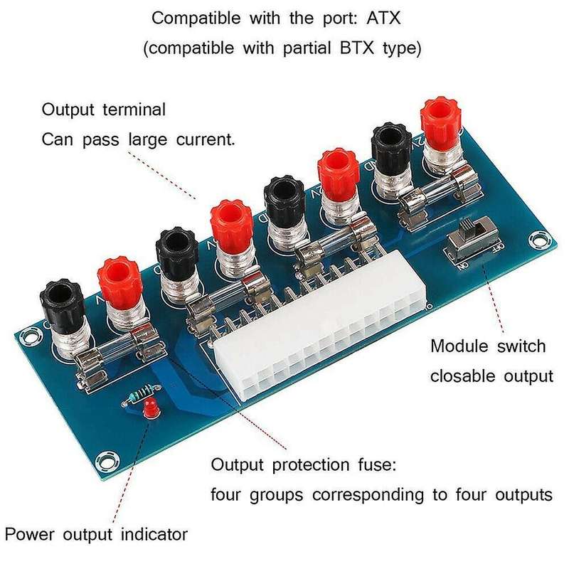 24 Pins Atx Benchtop Board Pc Power Supply Breakout Adapter Module