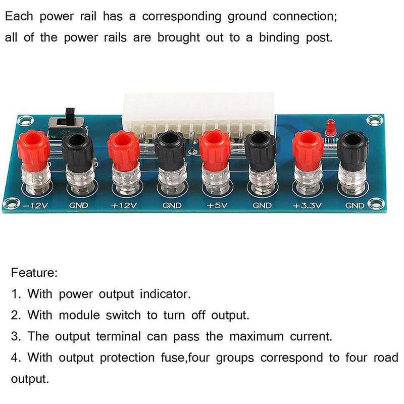 24 Pins Atx Benchtop Board Pc Power Supply Breakout Adapter Module