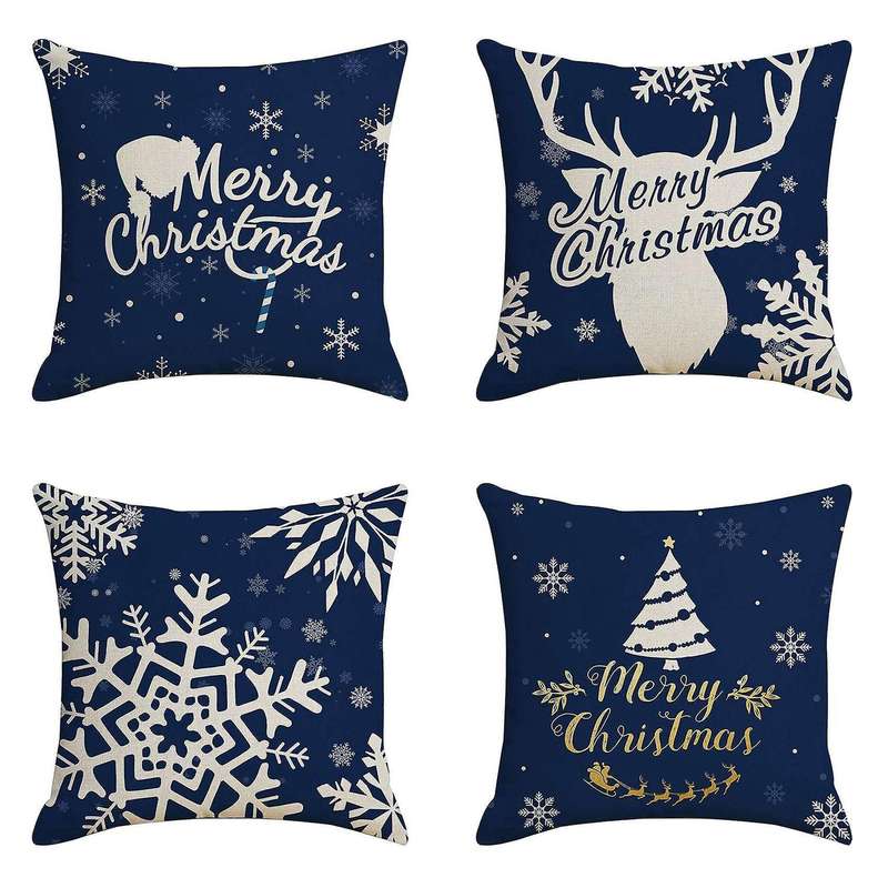 4pcs Elk Christmas Pillowcase Christmas Cushion Cover 45x45cm