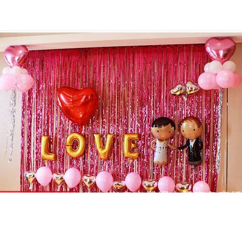 1x3m Wedding Party Wall Decoration Rain Silk Curtain-silver