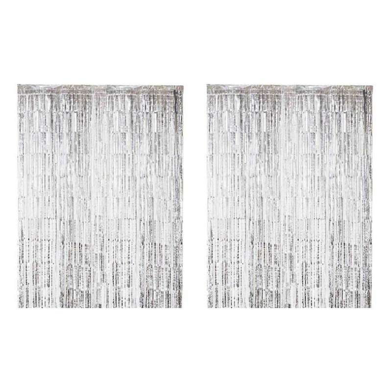 1x3m Wedding Party Wall Decoration Rain Silk Curtain-silver