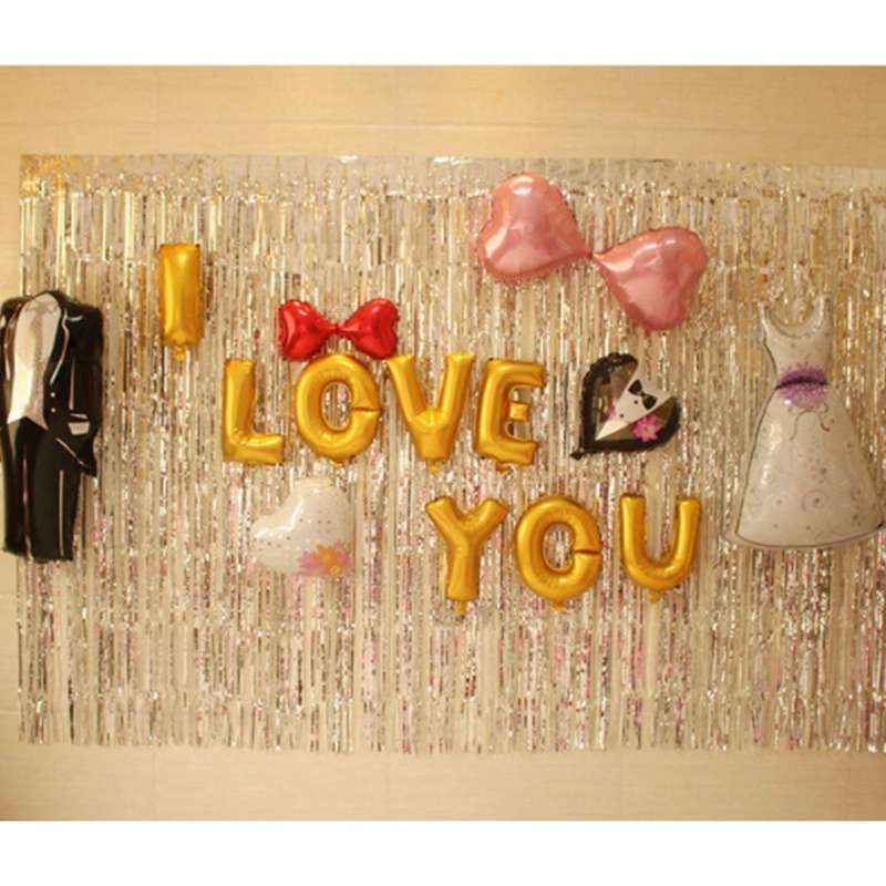 1x3m Wedding Party Wall Decoration Rain Silk Curtain-silver