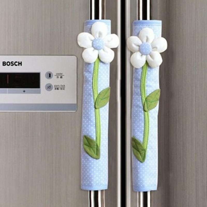 4pcs Flower Polka Dot Door/refrigerator Handle Cover Gloves Blue