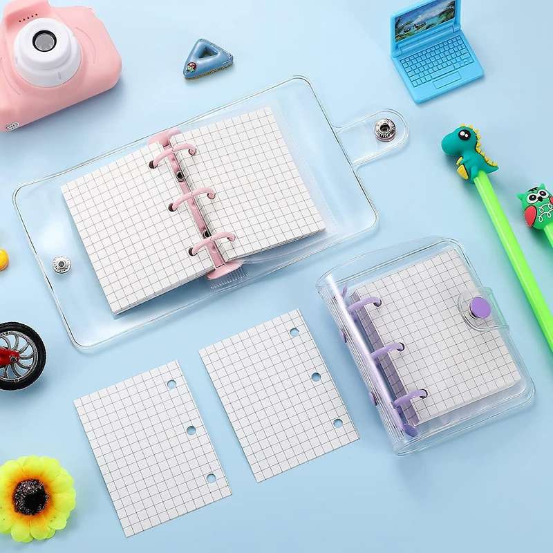 2 Sets Mini Transparent 3 Ring Binder Covers with Inner Paper Mini