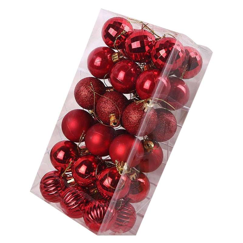36pcs 4cm Plastic Christmas Ball Pearly Matte Light Shaped,red