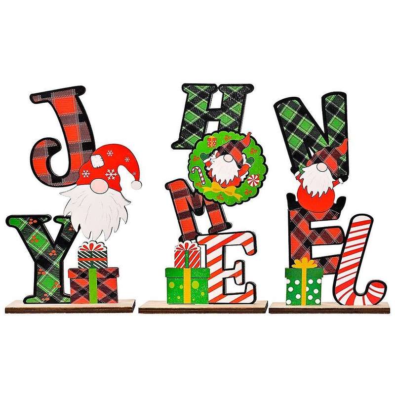 3 Pcs Christmas Wood Printing Rudolph Christmas Desktop Decoration
