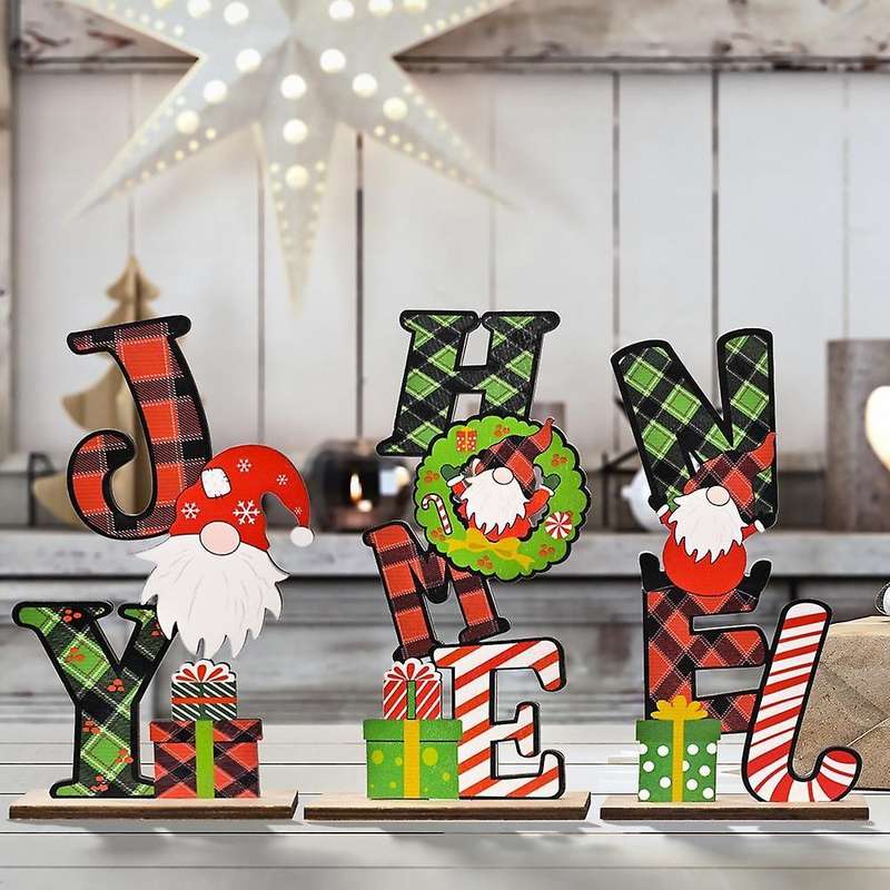 3 Pcs Christmas Wood Printing Rudolph Christmas Desktop Decoration