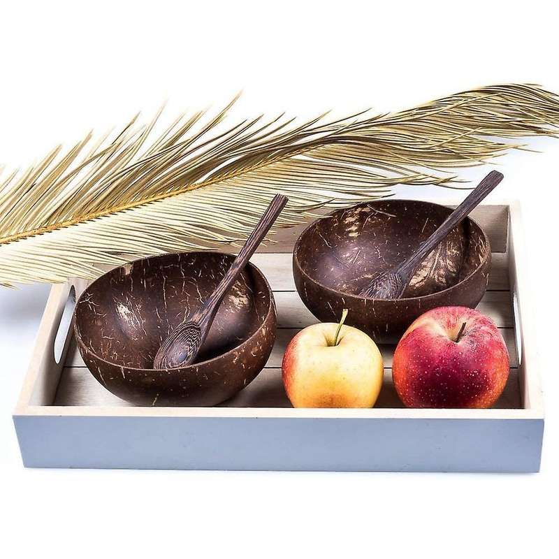 Coconut Bowls and Wooden Spoons for Serving Noodle