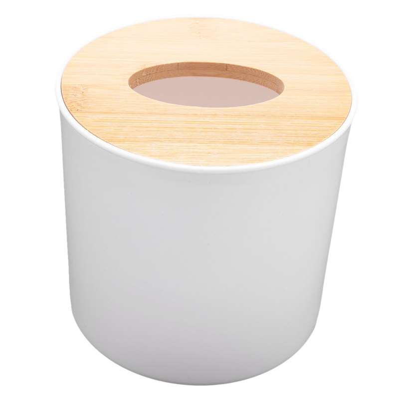 Round White Home Room Car Hotel Tissue Box Wooden Cover Paper Case