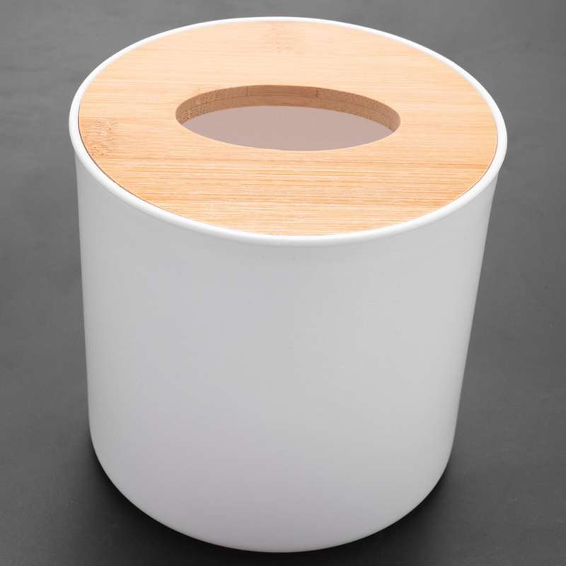 Round White Home Room Car Hotel Tissue Box Wooden Cover Paper Case
