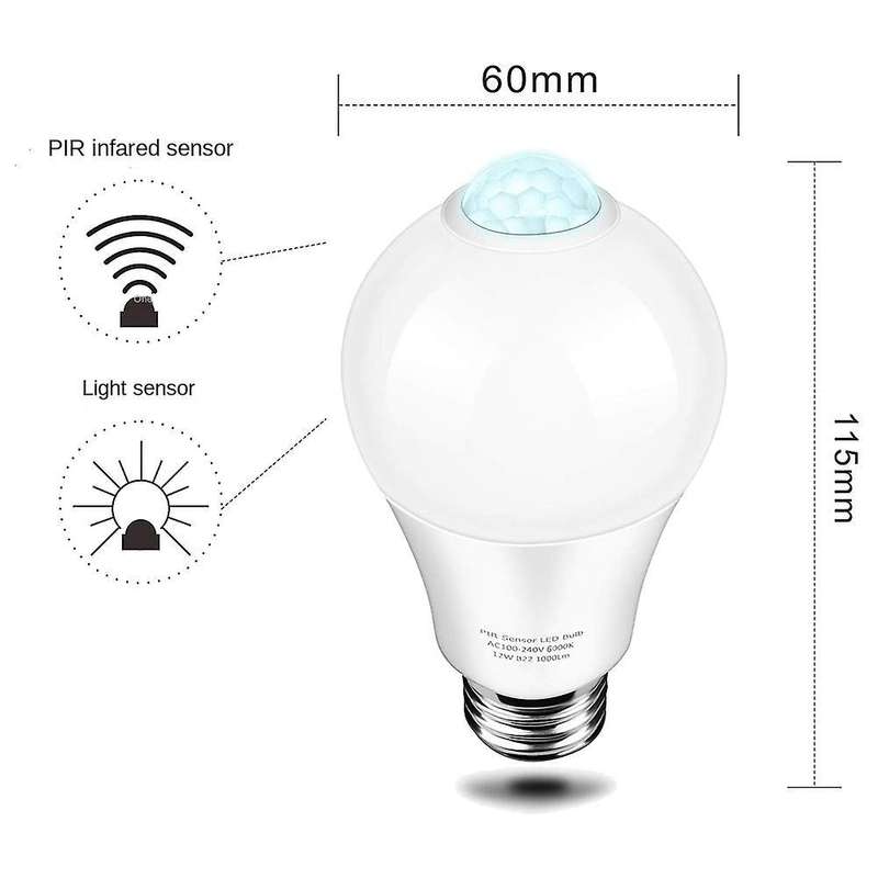 85-265v E27 Pir Motion Sensor Lamp 12w Bulb Warm Light
