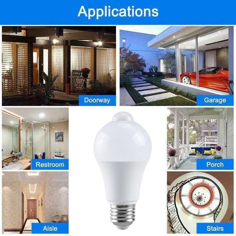 85-265v E27 Pir Motion Sensor Lamp 12w Bulb Warm Light