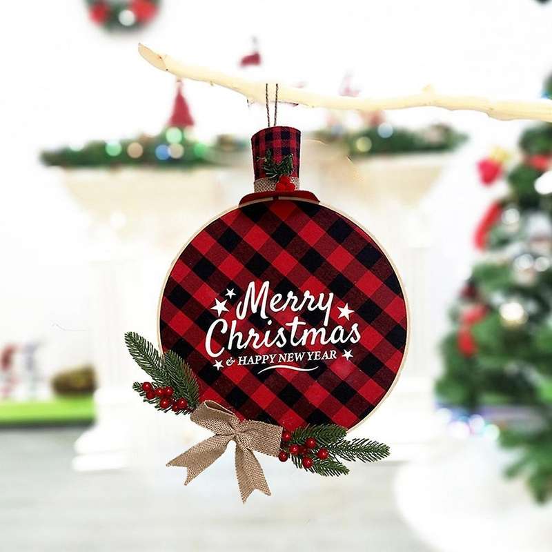 Buffalo Plaid Wreath Christmas Hanging Ornaments for Home Decoration
