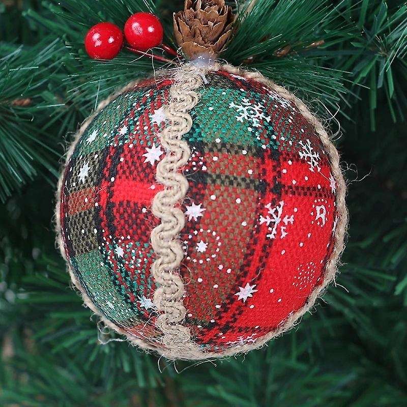 3pcs Red Plaid Painted Balls Christmas Tree Ornaments Gift Pvc Ball-e