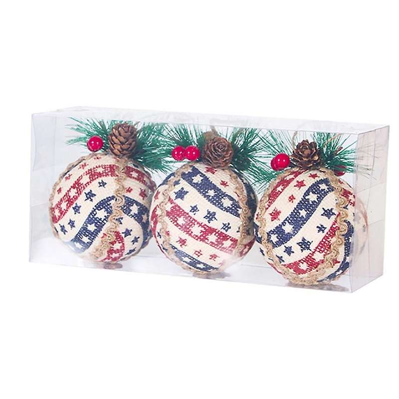 3pcs Red Plaid Painted Balls Christmas Tree Ornaments Gift Pvc Ball-e