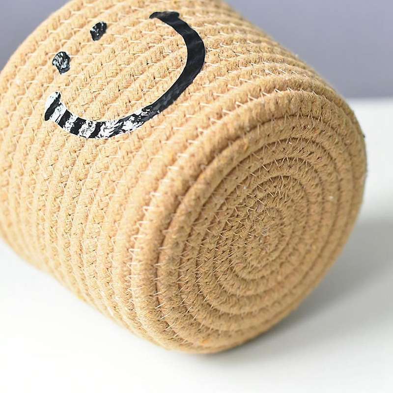 Smile Small Woven Cotton Rope Storage Baskets, Dark Khaki