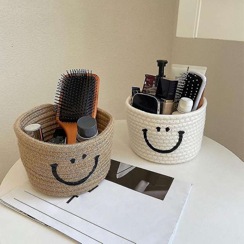 Smile Small Woven Cotton Rope Storage Baskets, Dark Khaki